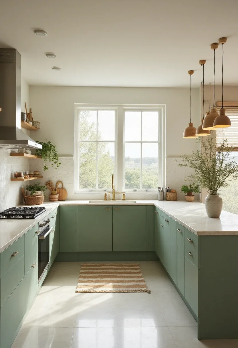 1. How Sage Cabinets with Cream Countertops Exude Elegance and Calm