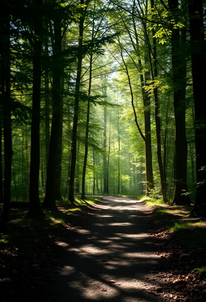 2. Enchanting Forest Pathway with Dappled Sunlight: Step into a Magical World
