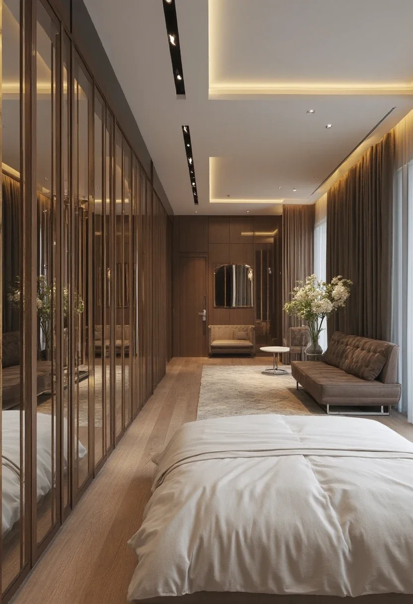 1. Sleek Minimalist Mirrored Cupboards