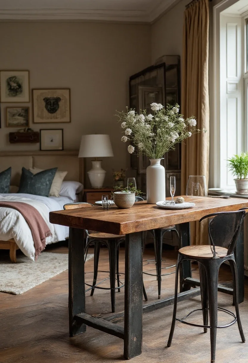 2. Rustic Charm with a Wooden Bar Table