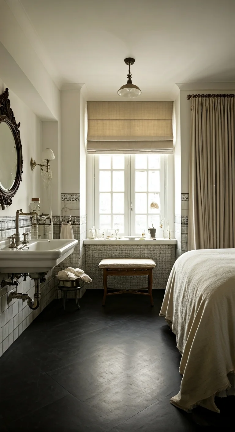 2. Vintage Elegance with Black and White Tiles