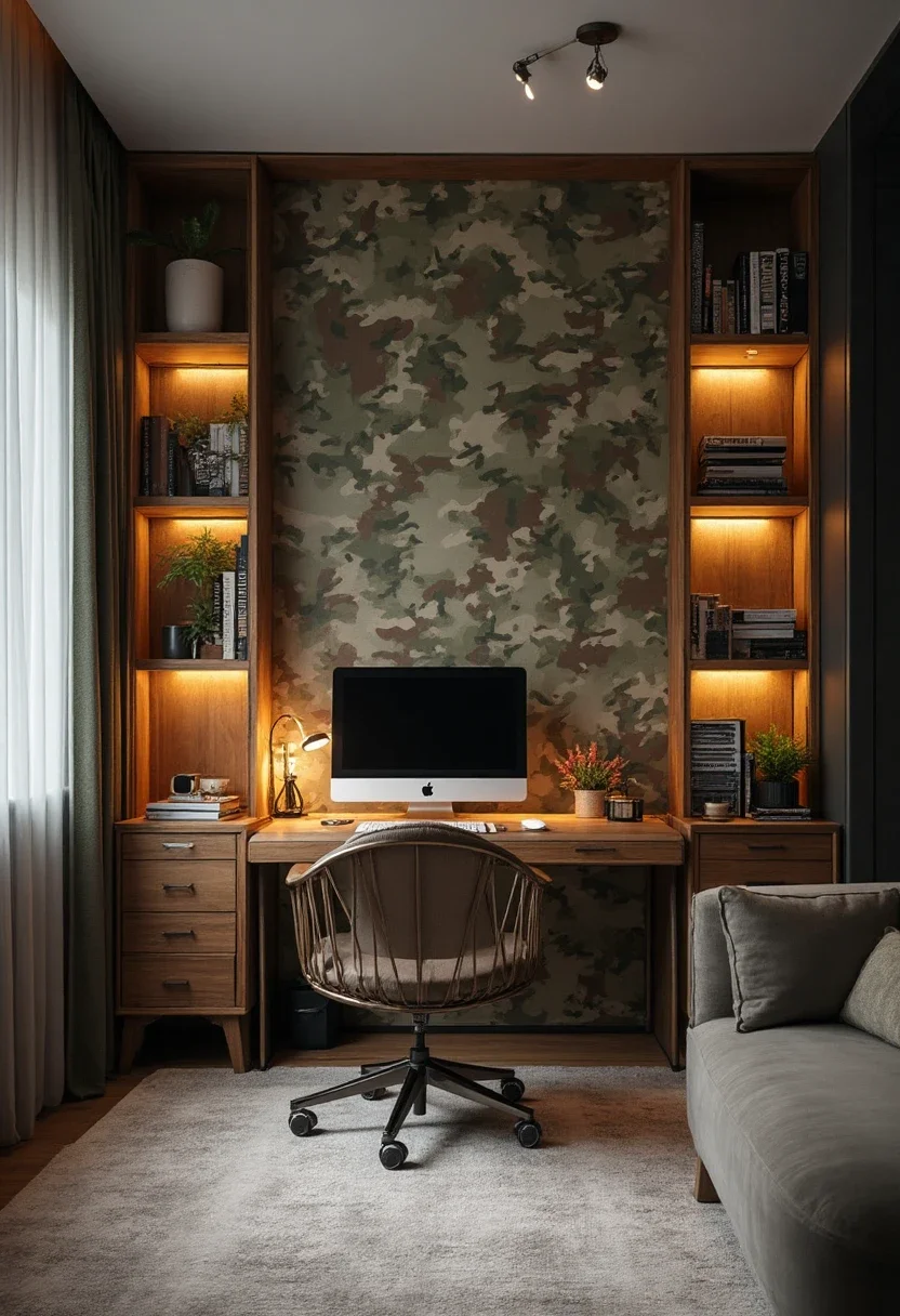 6. Enhancing a Home Office with Army Wallpaper